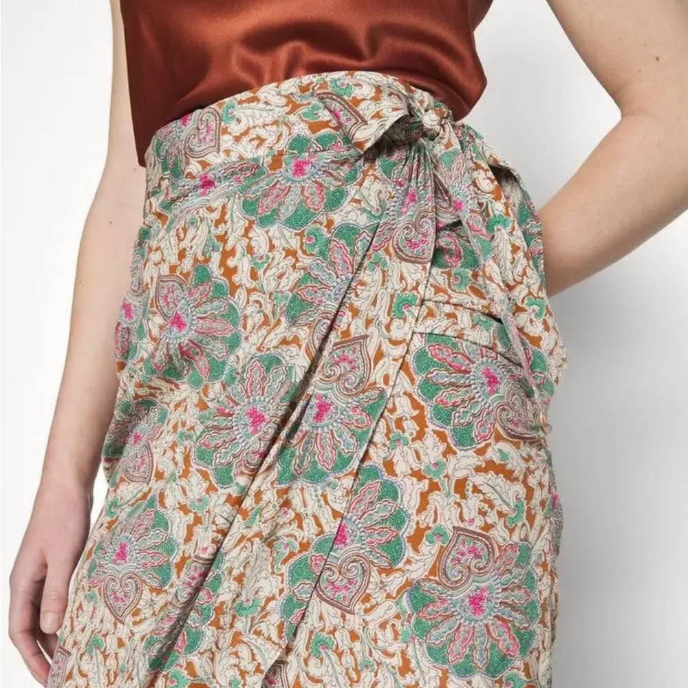 Veronica Beard Silk Paisley Wrap Skirt in Green, Pink & Rust
